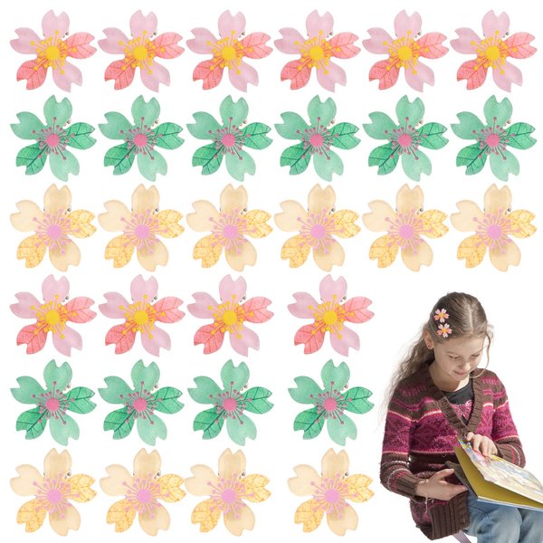 30 Pack Mini Hair Clips Small Cherry Flower Cute Hair Claw Clips Strong Hold for Thin Hair Hair Girls's Gifts Flower Styling Accessories for Women Girls (Yellow + Green + Pink)