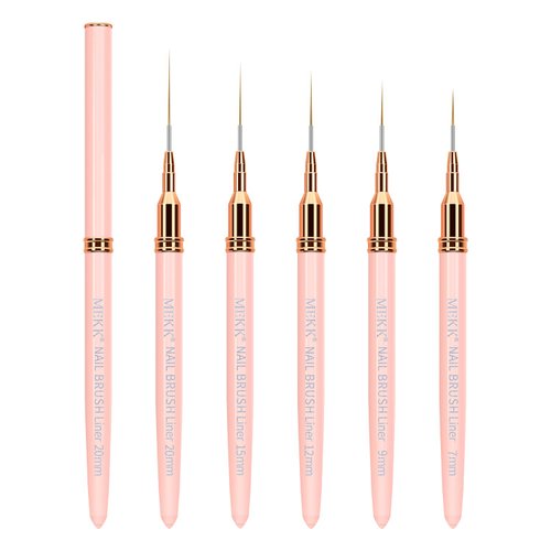 MEKK Liner Brush for Nails Gel 5PCS Nail Art Brushes Sizes 7/9/12/15/20mm for Nail Polish Painting Design Nail Art Brush with Metal Handle Pink Nail Brushes for Nail Art