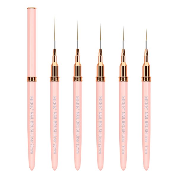 MEKK Liner Brush for Nails Gel 5PCS Nail Art Brushes Sizes 7/9/12/15/20mm for Nail Polish Painting Design Nail Art Brush with Metal Handle Pink Nail Brushes for Nail Art