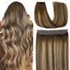 VINBAO Human Hair Extensions Wire Hair Ombre Chocolate Brown to Blonde 70g 16 Inch Hairpiece Straight Human Hair Extensions Invisible Fish Line Hair Extensions for Women (#4274 16in)
