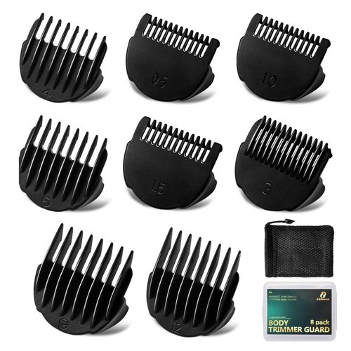 Hair Clipper Guards Guides 8pcs 0.02inch to 0.5Inch(0.5mm-12mm) Fits For Manspot Body Trimmer,Meridian Ball Trimmer Clipper Guard,8 Pack Black