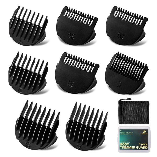 Hair Clipper Guards Guides 8pcs 0.02inch to 0.5Inch(0.5mm-12mm) Fits For Manspot Body Trimmer,Meridian Ball Trimmer Clipper Guard,8 Pack Black