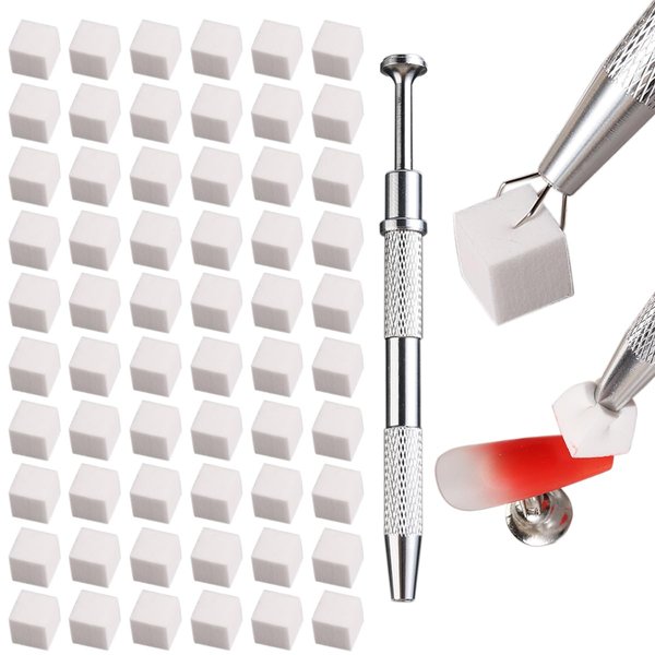 Fcozpjk 100Pcs Soft Nail Sponges for Ombre, Nail Art Sponges With Grabbing Pen, Aura Nails, Ombre Nail Brush, Manicure Nail Art Tools, Professional Accessories Supplies