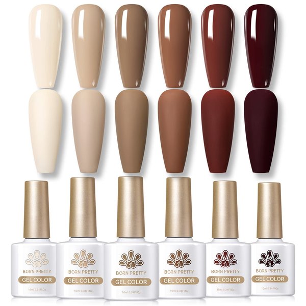 Born Pretty Brown Gel Nail Polish Skin Tone Nude Gel Polish Roasted Chestnuts Chocolate Gel Polish Collection Neutral Beige Khaki Gel Nail Polish Set Fall Winter Gel Nail Polish