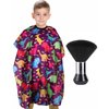 Kids Barber Cape with Neck Duster Brush, Professional Salon Hair Cutting Cape with Adjustable Snap Closure(Cartoon Dinosaur)