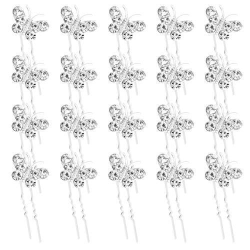 YISSION 20PCS Silver Butterfly Bridal Hair Pins for Women Flower Hair Pin Pearl Hair Pins Rhinestone Wedding Hair Accessories for Brides