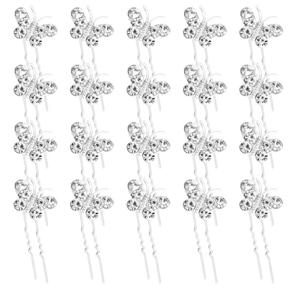 YISSION 20PCS Silver Butterfly Bridal Hair Pins for Women Flower Hair Pin Pearl Hair Pins Rhinestone Wedding Hair Accessories for Brides