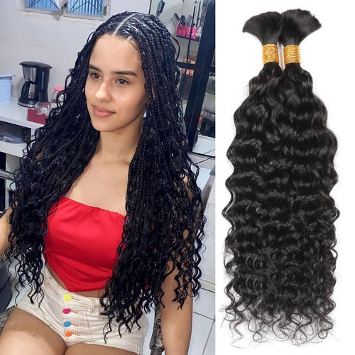Water Wave Braiding Hair 16inch 100g With 2Bundles fo Braiding Micro Human Braiding Hair 100% Unprocessed Brazilian Virgin Human Hair Extensions(16inch,Natural Black)