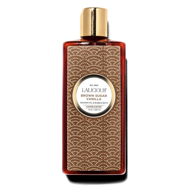 LaLicious Brown Sugar Vanilla Shower Oil & Bubble Bath - Shower Cleanser with Topical Probiotics & Grapeseed Oil, No Parabens (10oz)