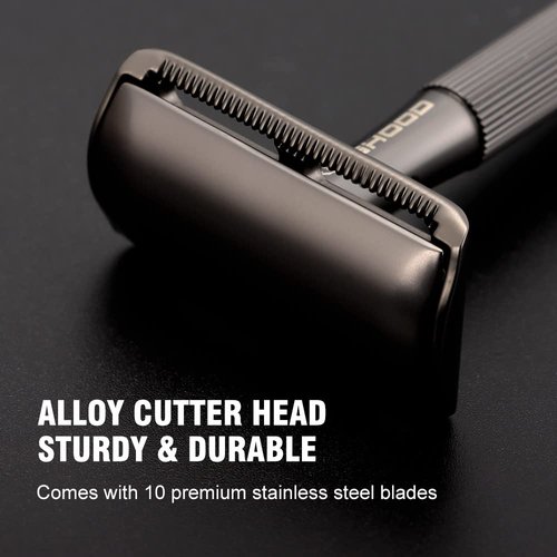 Single Blade Safety Razor for Men, Closed Comb, Includes 10 DE Blades