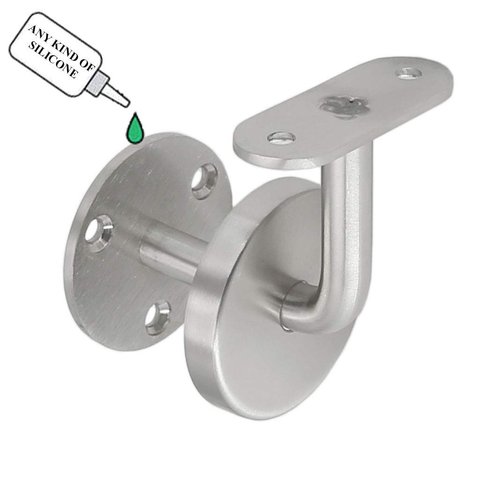 Top Hardware Steel Wall Mount Staircase Handrail Brackets w Base Flange Cover for Flat Surface Square Rectangle Top Rail Tube, Satin Finish, 2 Pack, HDR BRK ELBW FLT 2P, For Square Railing