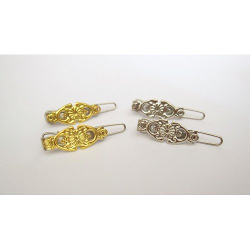 Two tiny small gold or silver filigree metal hair clip barrettes fine thin hair (Primary color: Gold)