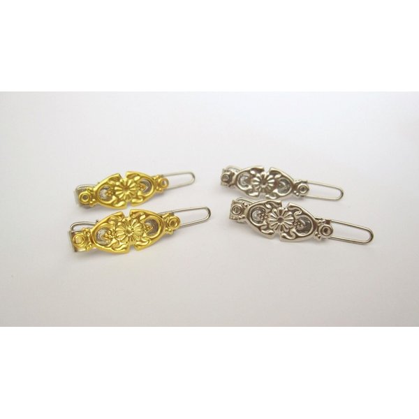 Two tiny small gold or silver filigree metal hair clip barrettes fine thin hair (Primary color: Gold)