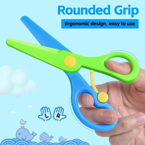 Kids Scissors, Sopito Toddler Scissors Children Safety Scissors for Kid Ages 2-4, Blunt Tip Preschool Training Scissors Color Blocking Art Craft Scissors, 3Pcs