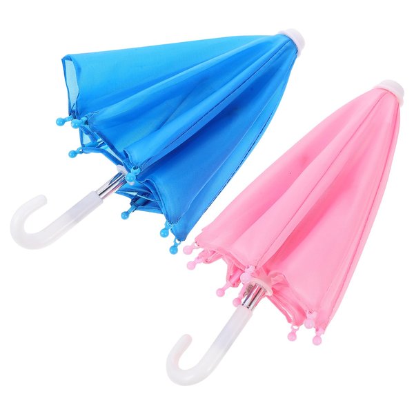 LOGOFUN 2pcs Dollhouse Miniature Umbrella Decorations Mini Umbrella Model 1:6 Scale Umbrella Prop for Doll House Accessories - Blue+Pink