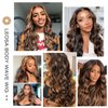LEOSA Long Body Body V Part Wig for Black Women Highlight Brown U/V Part Wig Highlight Full Head Clip In Hair Extensions Long Body Wave Wig for Women Synthetic Hair Replacement Wig (24Inch 4H27#)