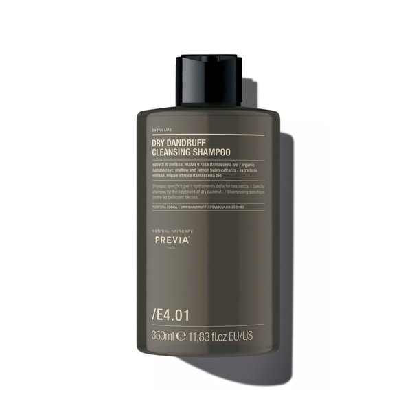 PREVIA Extra Life Dry Dandruff Cleansing Shampoo | Organic Rose, Lemon & Melissa Extracts | Vegan, Cruelty-Free, Dermatologically Tested | Scalp Balancing & Moisturizing Shampoo | 11.83 oz