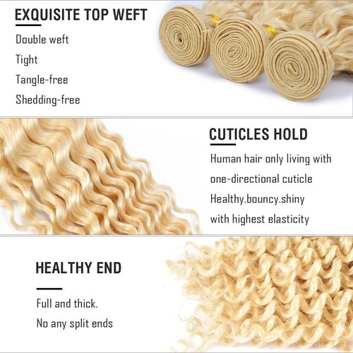 613 Deep Wave Blonde Human Hair 1 Bundles 22Inch 100% Brazilian Hair Bundle 8A Honey Blonde Virgin Bundles Human Hair Extensions Weave 613Color 95-100g