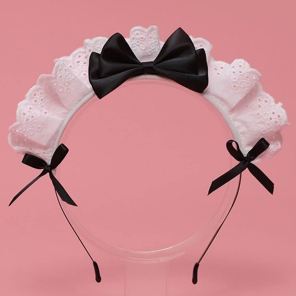 Galyacht Black Women Girls Lolita Headband Lace Bow Hair Band Maid Anime Cosplay Headwear Ribbon Bowknot Cute Hair Band Party Hair Accessories Women's Fashion Headbands