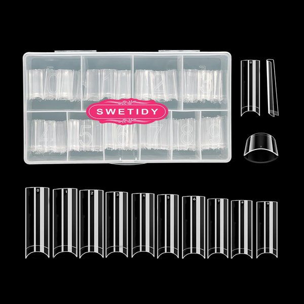 XL No C Curve Square Nail Tips,SWETIDY 500pcs Clear Acrylic Tapered Square Shape Nail Tips Flattened Half Cover False French Nail Tips for Nail Salon and DIY Nail Art with Case