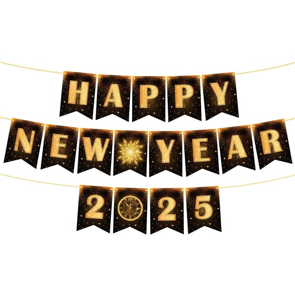YQUQWN, Happy New Year Banner 2025, No DIY, New Years Banner for Happy New Year Decorations 2025, New Years Eve Decorations, NYE Decorations 2025, New Years Eve Party Supplies 2025