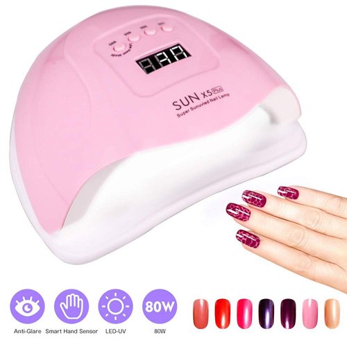 SJXING UV Gel Nail Lamp,80W Nail Dryer LED UV Light for Gel Polish-4 Timers Professional Nail Art Accessories,Curing Gel Toe Nails,Pink