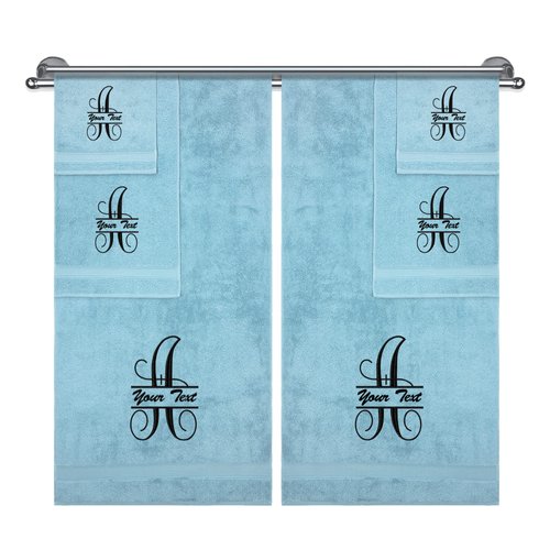 Monogrammed Towel Set, Hotel & Spa Quality, Super Soft, Highly Absorbent, Bathroom Sets, 100% Cotton Personalized 6 Piece Towel Set, Includes 2 Bath Towels, 2 Hand Towels, 2 Washcloths, Aqua