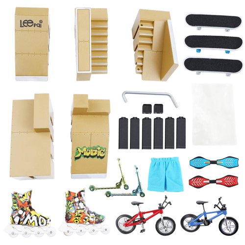 PLSOPPKG Skate Park Kit Ramp Parts for Finger Skateboard Park Kit Part Training Props with Finger Skateboards Finger Bikes Skates and Scooters and More(5 Parts)