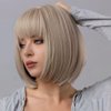 Creamily 12 Inch Short Blonde Wig for White Women Shoulder Length Straight Bob Wigs with Bangs Synthetic Hair Wigs Halloween Costumes Cosplay Wig for Women (16/613 Blonde Wig)
