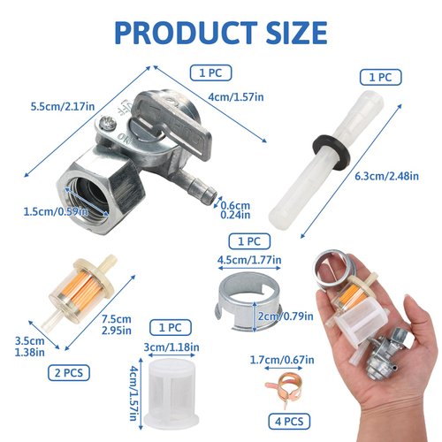 Yenblow Generator Fuel Tank Petcock Valve Kit, Female Thread Oil Switch Shut off Valve with Inline Fuel Filters Compatible with Predator 4000 4375 6500 8750 9000 Champion ETQ (M16×1.5mm)