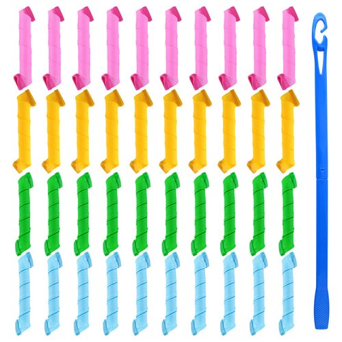 FEPITO 40 Pack Magic Hair Curlers Spiral Curls Styling Hair Rollers Kit Wave Styles No Heat Hair Curler and Styling Hooks for All Hair Lengths, 30cm/ 12inch