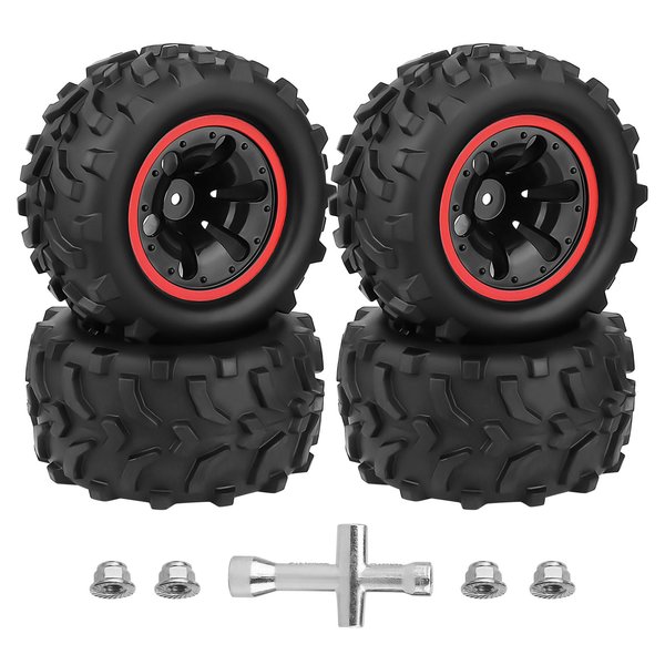 HobbyPark 135mm 5.31" Tall Pre-Glued 12mm Hex RC Truck Wheels and Tires Set for 1/10 Traxxas Hoss 4x4 Stampede 2wd VXL Redcat Volcano EPX Pro 2s 3s 4s Lipo Brushless Systems