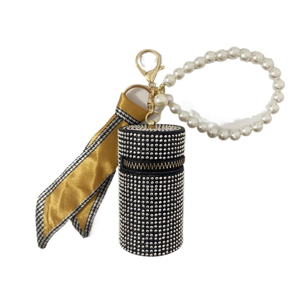HUSSATOP Rhinestone Lipstick Case Keychain, Glitter Lip Gloss Holder, Travel Lipstick Organizer