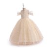 Glamulice Big Girls Princess Sparkle Tulle Dress Flower Girls Formal Dresses Lace Champagne Off Shoulder Vintage Sequin Bridesmaid Costume Dance Ball Gown Wedding Pageant Holiday Prom Party Gown 15 14