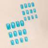 Lake Blue Cat Eye Press on Nails Medium Square SWEKKE Fake Nails Full Cover Jewelry Blue Glossy Glue on Nails False Nails with Nails Glue Acrylic Nails Manicure Artificial Nails for Women Girls 24Pcs
