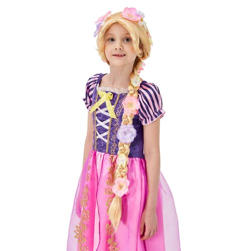PATURPINT Super Long Princess Rapunzel Wig with Flowers-29 Inch Girls Blonde Braid Synthetic Wigs for Costume Cosplay Fairytale Ball Halloween Christmas Birthday Party