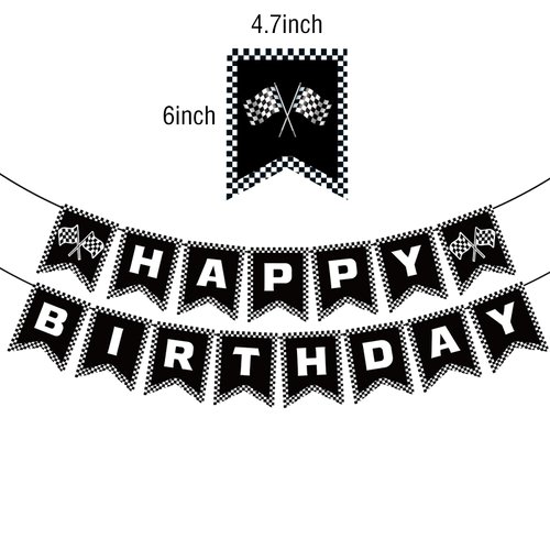 BIEUFBJI Race Car Birthday Banner, Checkered Happy Birthday Banner, Race Car Party Decorations, Racing Themed Party, Boys racing themed birthday decorations