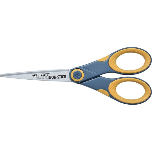 Westcott Titanium Bonded Non Stick Scissors, 7" Straight,Grey/Yellow