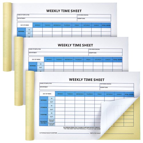 Jutom Employees Weekly Time Sheet Daily Employee Time Sheet 2 Part Carbonless Time Sheets 8.7 x 5.5'' for Employees Work Supplies, 200 Sheets Per Pad, Tear up with a Ruler (Fresh Style, 3)