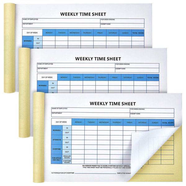 Jutom Employees Weekly Time Sheet Daily Employee Time Sheet 2 Part Carbonless Time Sheets 8.7 x 5.5'' for Employees Work Supplies, 200 Sheets Per Pad, Tear up with a Ruler (Fresh Style, 3)