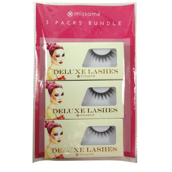 Missamé COY Deluxe Professional False Eyelashes Set Handmade with Premium Synthetic Fibers, Black, 3 Pairs