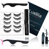 Luxillia Magnetic Eyelashes with Eyeliner 7 Piece Set, Most Natural Looking Magnetic Lashes Kit with Applicator, Best 8D, 3D Look, Reusable Fake Eye Lash, No Glue, Strongest Waterproof Liquid Liner