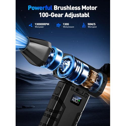 Electric Compressed Air Duster 100 Gear Adjustable 130000RPM Powerful Air Duster for Cleaning with LED Light, Rechargeable Cordless Air Blower for Keyboard, Computer, PC, Electronic Devices, Car