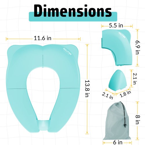 Maliton Travel Potty Seat for Toddler & Kid, Portable Potty Seat with Storage Bag, Foldable Potty Seat for Toddler Travel, Non-Slip Potty Training Toilet Seat Cover wth Splash Guard (Aqua Green)