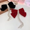 YERTTER Dainty Long Tassel Rhinestone Velvet Bow Hair Clips Set of Clips Hair Tie for Women's and Girls' Hair (Black)