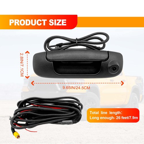 Tailgate Handle and Backup Rear View Camera, Compatible with 2002-2008 Dodge Ram 1500 2500 3500, Reverse Camera Waterproof Safety Night Vision RCA Connector, Color: Black