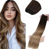 LaaVoo Ombre Weft Hair Extensions Human Hair 16 Inch Sew in Hair Extensions Ombre Brown to Ash Blonde Hair Extensions Sew in Remy Human Hair Hand Tied Hair Extensions 100 Grams