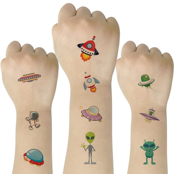 SIX VANKA (Pack of 10 Sheets) UFO ET Spacecraft Waterproof Temporary Tattoo Stickers for Kids Boys and Girls, Party Favors Decorations
