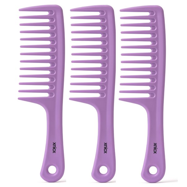 xnicx 3pcs Wide Tooth Comb Set,Detangling Hair Comb for Curly,Wet,Thick Hair,Hair Brush Shower Comb Detangler Hair Wide Comb with Care Handgrip Comb Styling Comb for Women,Men Macaron Purple