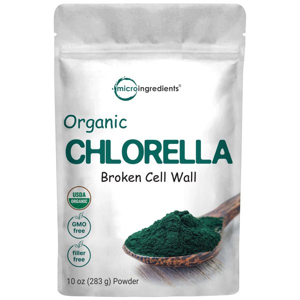 Micro Ingredients Organic Chlorella Powder, 10 Ounce, Broken Cell Wall, Rich in Vegan Proteins & Vitamins, Raw, Bulk Premium Chlorella Supplement, Vegan Friendly, Non-Irradiation